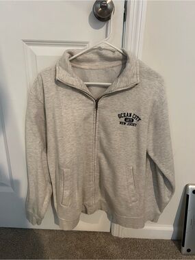 Ocean City New Jersey Light Gray Zip-Up Sweater